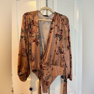 Zara silk watercolor tie blouse